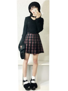 「チョーカートップス」｜「アイテム（ハンチング/ベレー帽）」を使った、cocoさん（レディース・152cm）の秋コーディネート