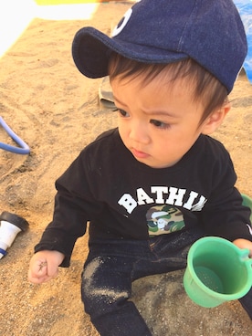 「A BATHING APE（アベイシングエイプ）のアイテム（Tシャツ/カットソー、ブラック系）」を使った、たろーさん（メンズ・181cm）の秋コーディネート