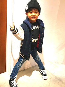 「フユコーデ」｜「アイテム（スタジャン）」を使った、たろーさん（キッズ・100cm）の冬コーディネート