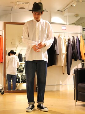 「lot holon（ロットホロン）のアイテム（デニムパンツ）」を使った、downeyさん（メンズ・180cm）の春コーディネート