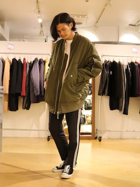 「ロング丈」｜「アイテム（MA-1）」を使った、downeyさん（メンズ・180cm）の秋コーディネート