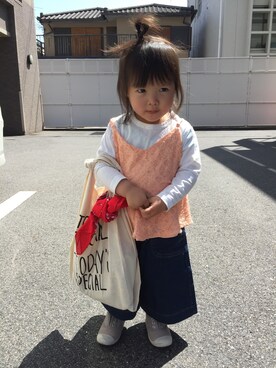 「no brand（ノーブランド）のアイテム（キャミソール）」を使った、hitoたまさん（キッズ・80cm）の春コーディネート