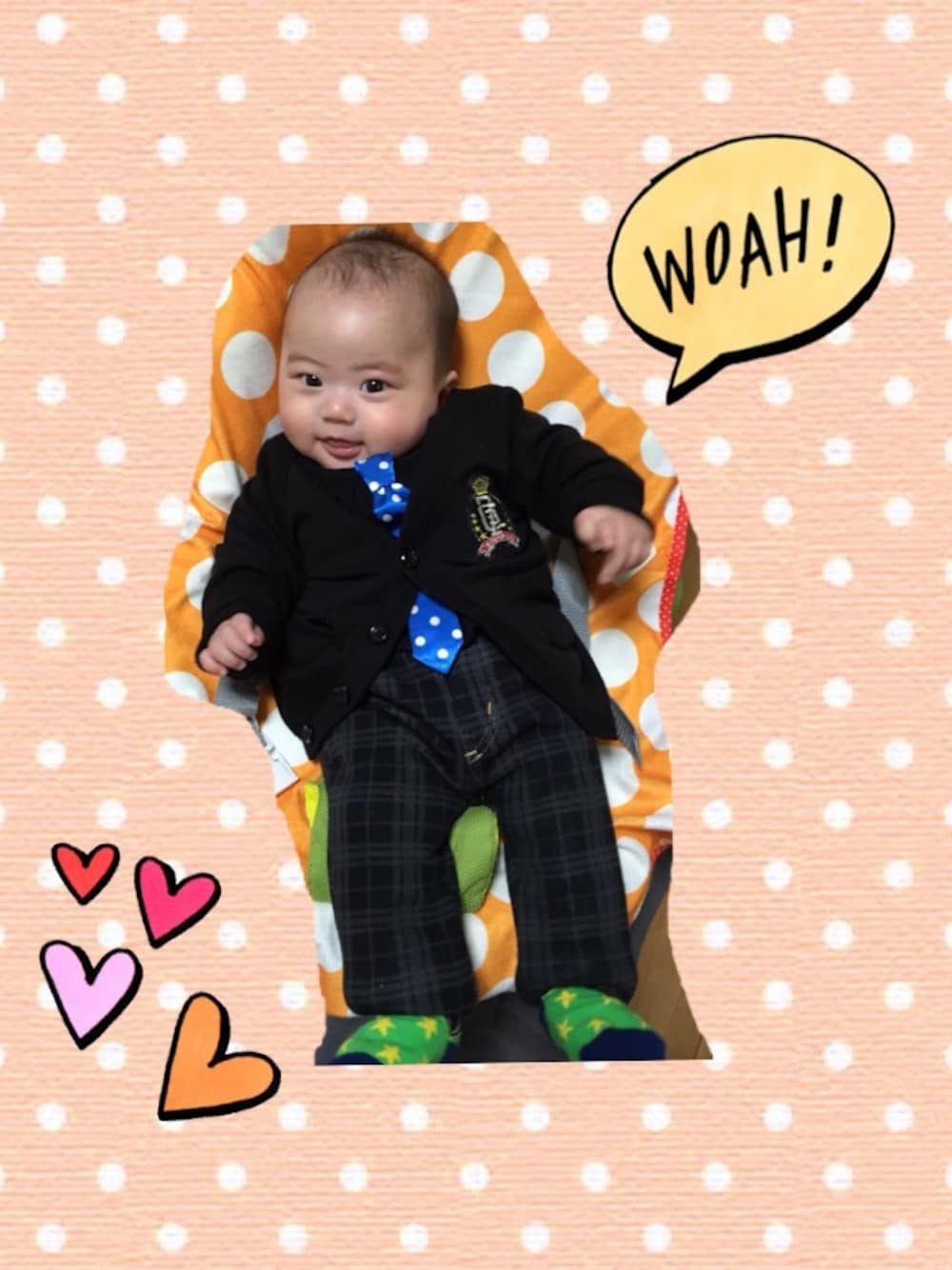 「baby」｜「西松屋のアイテム（その他パンツ、ブラック系）」を使った、Kazumamaさん（キッズ・60cm）の冬コーディネートの1枚目の写真