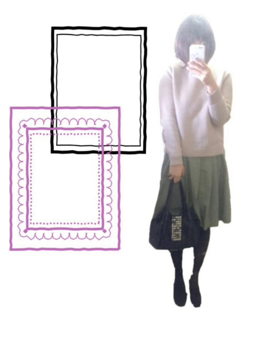 ブラック系のトートバッグ、ブラック系のアナログ腕時計を着用したレディースの冬コーディネートの1枚目の写真