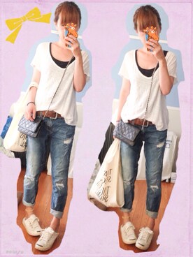 「CHANEL（シャネル）のアイテム（ショルダーバッグ、ブラック系）」を使った、mahさん（レディース・161cm）の夏コーディネート