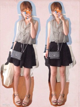 「CHANEL（シャネル）のアイテム（ショルダーバッグ、ブラック系）」を使った、mahさん（レディース・161cm）の夏コーディネート