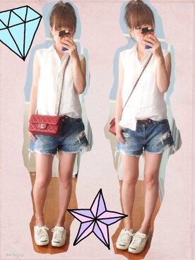 「CONVERSE（コンバース）の・MHL. JACK PURCELL -WOMENS（スニーカー、ホワイト系）」を使った、mahさん（レディース・161cm）の夏コーディネート