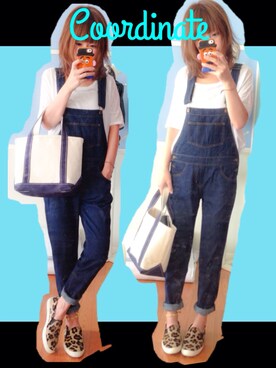 「GU（ジーユー）のアイテム（サロペット/オーバーオール、ブルー系）」を使った、mahさん（レディース・161cm）の秋コーディネート