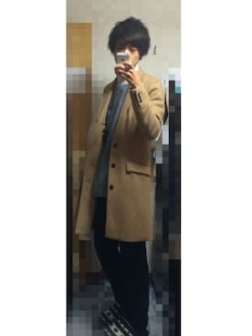 「GOSTAR DE FUGA（ゴスタール ジフーガ）のアイテム（チェスターコート）」を使った、Kentaro さん（メンズ・169cm）の冬コーディネート
