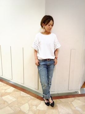 「切りっぱなし」｜「アイテム（パンプス）」を使った、@risaさん（レディース・155cm）の夏コーディネート