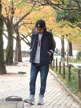 「galvanize（ガルヴァナイズ）のアイテム（パンツ）」を使った、アッキーさん（メンズ・166cm）の秋コーディネート