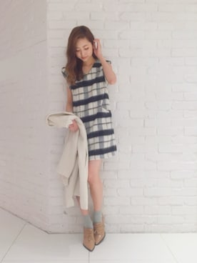 「MERCURYDUO（マーキュリーデュオ）のアイテム（ブーティ）」を使った、崎道 佳子さん（レディース・165cm）の秋コーディネート