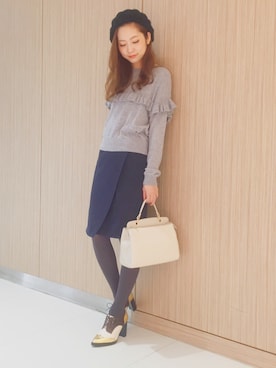 「MERCURYDUO（マーキュリーデュオ）のアイテム（ブーティ）」を使った、崎道 佳子さん（レディース・165cm）の秋コーディネート