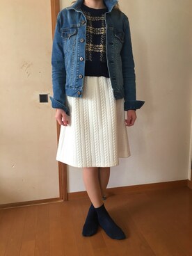 「学校」｜「アイテム（デニムジャケット）」を使った、なな。さん（レディース・154cm）の秋コーディネート