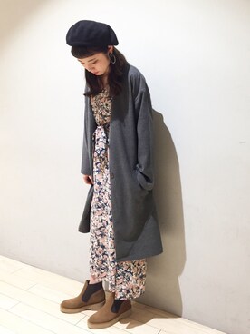 「羽織り」｜「アイテム（ハンチング/ベレー帽）」を使った、かっすーさん（レディース・161cm）の秋コーディネート