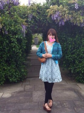 「wclosetのアイテム（ワンピース、ブルー系）」を使った、Minamiさん（レディース・165cm）の秋コーディネート