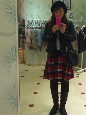 「不明のアイテム（ライダースジャケット、ブラック系）」を使った、Minamiさん（レディース・165cm）の秋コーディネート