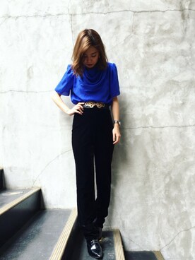 「pour Mademoiselleのアイテム（シャツ/ブラウス、ブルー系）」を使った、r i s a さん（レディース・161cm）の夏コーディネート