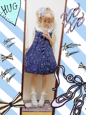 「Angelic Pretty（アンジェリックプリティ）のアイテム（ワンピース、ブルー系）」を使った、kazukiさん（レディース・150cm）の夏コーディネート