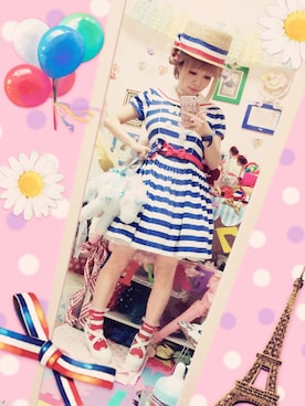 「Angelic Pretty（アンジェリックプリティ）のアイテム（ワンピース、ブルー系）」を使った、kazukiさん（レディース・150cm）の夏コーディネート