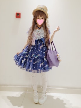 「Angelic Pretty（アンジェリックプリティ）のアイテム（ワンピース、ブルー系）」を使った、kazukiさん（レディース・150cm）の秋コーディネート
