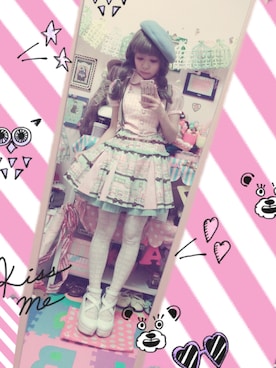 「Angelic Pretty（アンジェリックプリティ）のアイテム（スカート、グリーン系）」を使った、kazukiさん（レディース・150cm）の秋コーディネート