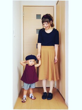 「Right-on（ライトオン）のアイテム（ハンチング/ベレー帽）」を使った、conahaさん（キッズ・80cm）の秋コーディネート