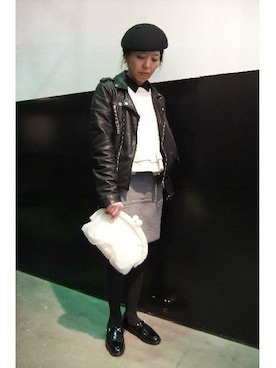 「mame」｜「アイテム（ライダースジャケット）」を使った、MWさん（レディース・154cm）の冬コーディネート