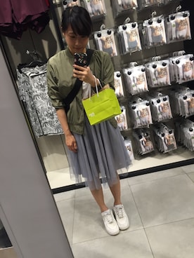 「AIR FORCE 1」｜「アイテム（ナイロンジャケット）」を使った、Juanbabyさん（レディース・165cm）の春コーディネート