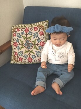 「アイテム（ヘアアクセサリー、ブルー系）」を使った、mamimu*さん（キッズ・70cm）の秋コーディネート