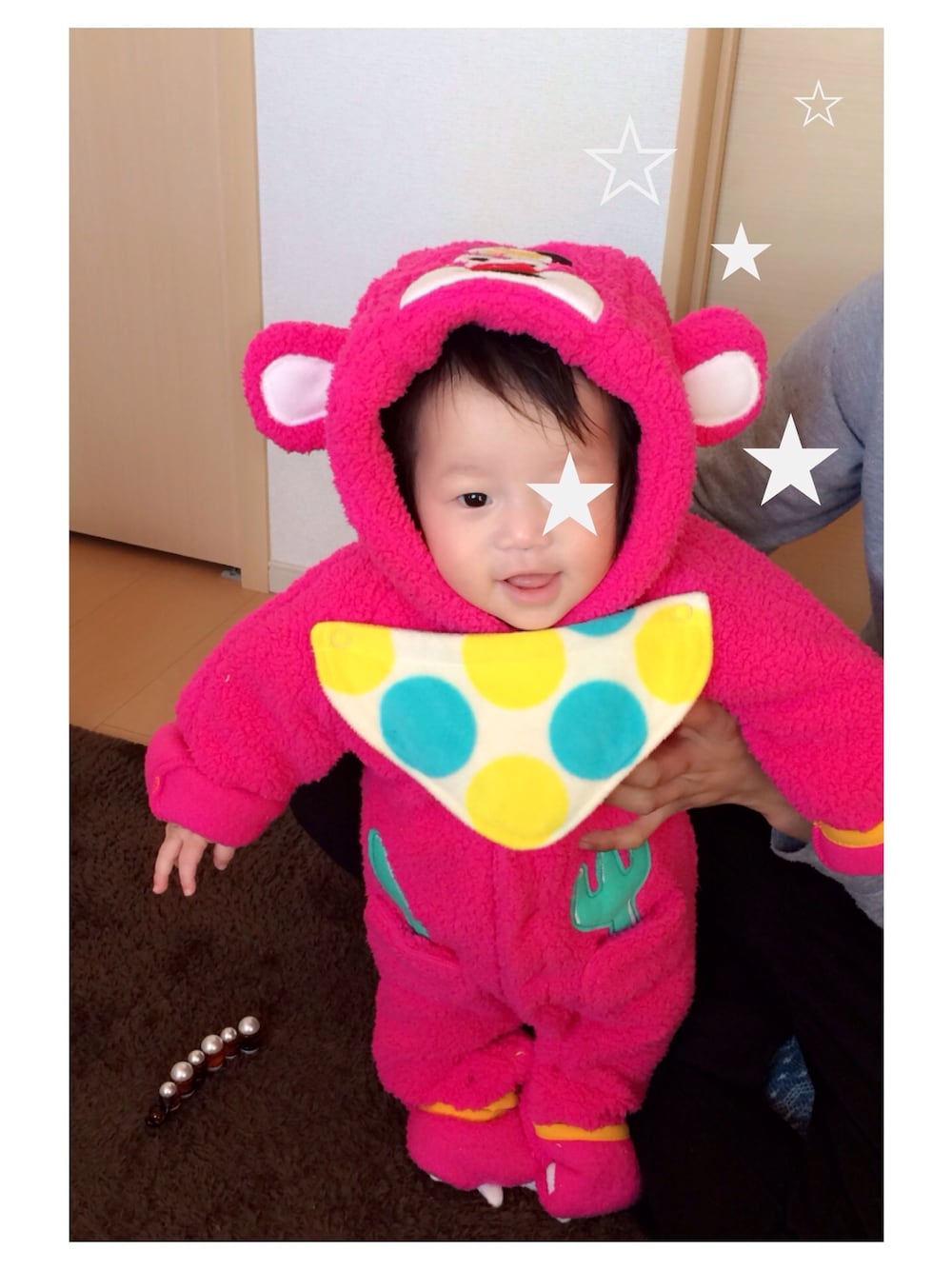 「きぐるみ、くまさん、おんなのこ、出産祝い」｜「GrandGroundのアイテム（ロンパース、ピンク系）」を使った、A-mu✾さん（キッズ・60cm）の冬コーディネートの1枚目の写真
