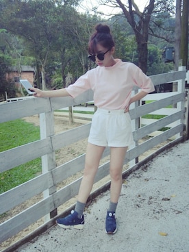 「BASEZOO （BASEZOO ）のアイテム（パンツ）」を使った、彤羽さん（レディース・156cm）の夏コーディネート