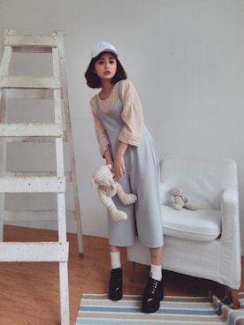 「BASEZOO （BASEZOO ）のアイテム（帽子）」を使った、彤羽さん（レディース・156cm）の春コーディネート