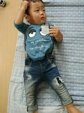 「ZARA KIDSのアイテム（Tシャツ/カットソー、ブルー系）」を使った、みかんさん（レディース・160cm）の秋コーディネート