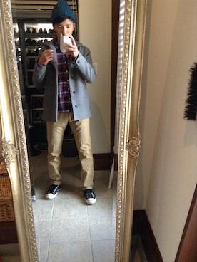 「アイテム（ピーコート）」を使った、中村観斗さん（メンズ・175cm・10代）の冬コーディネート