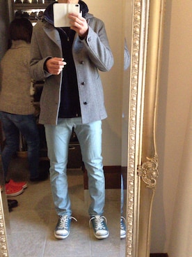 「アイテム（ピーコート）」を使った、中村観斗さん（メンズ・175cm・10代）の冬コーディネート