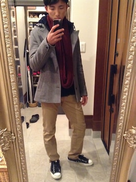 「アイテム（ピーコート）」を使った、中村観斗さん（メンズ・175cm・10代）の冬コーディネート