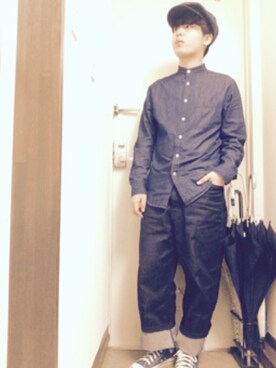 「THREE BLIND MICE（スリーブラインドマイス）のアイテム（デニムパンツ）」を使った、ゆうとさん（メンズ・170cm）の夏コーディネート