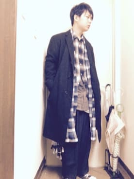 「THREE BLIND MICE（スリーブラインドマイス）のアイテム（スラックス）」を使った、ゆうとさん（メンズ・170cm）の冬コーディネート