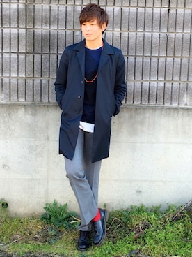 「アイテム（ステンカラーコート）」を使った、ユウトさん（メンズ・177cm・10代）の春コーディネート
