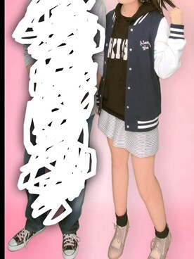「Honeys（ハニーズ）のアイテム（スタジャン）」を使った、hichan☆さん（レディース・156cm）の春コーディネート
