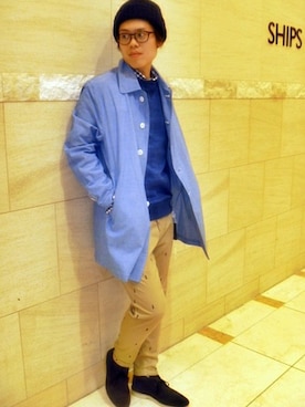 「アイテム（ブーツ、ブルー系）」を使った、吉冨さん（メンズ・173cm）の冬コーディネート