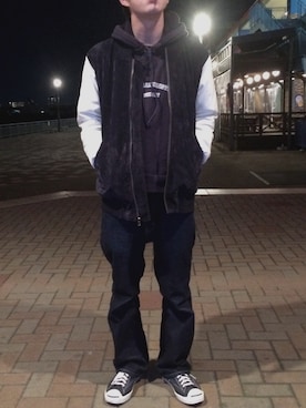 「JUNYA WATANABE MAN（ジュンヤワタナベマン）のアイテム（スタジャン）」を使った、macoさん（メンズ・169cm）の冬コーディネート