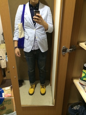 「Dr. Martens（ドクターマーチン）のアイテム（レインシューズ）」を使った、でこさん（メンズ・170cm）の夏コーディネート