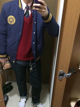 「アイテム（ネクタイ、グリーン系）」を使った、でこさん（メンズ・170cm）の冬コーディネート