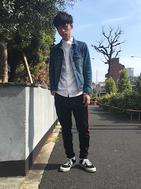 「ESSENTIAL GARMENT MEN'S BIGI（エッセンシャルガーメントメンズビギ）のアイテム（デニムジャケット）」を使った、Taka Shouさん（メンズ・174cm）の春コーディネート