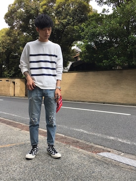 「マリン」｜「アイテム（スウェット）」を使った、Taka Shouさん（メンズ・174cm）の春コーディネート