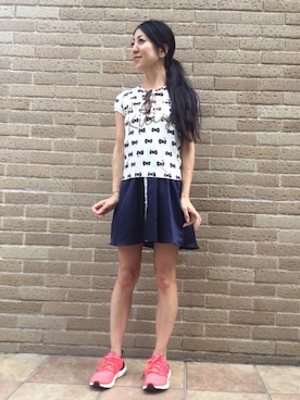 「UNIQLO Tシャツ」｜「アイテム（アクセサリー）」を使った、euro flat PRESS lisaさん（レディース・157cm）の夏コーディネート