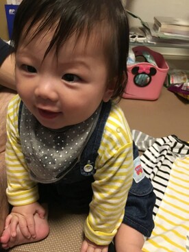 「パジャマ」｜「アイテム（サロペット/オーバーオール）」を使った、Haruuuuさん（キッズ・80cm）の春コーディネート