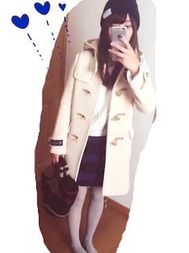「ロング丈ダッフル」｜「アイテム（帽子）」を使った、色さん（レディース・153cm）の秋コーディネート